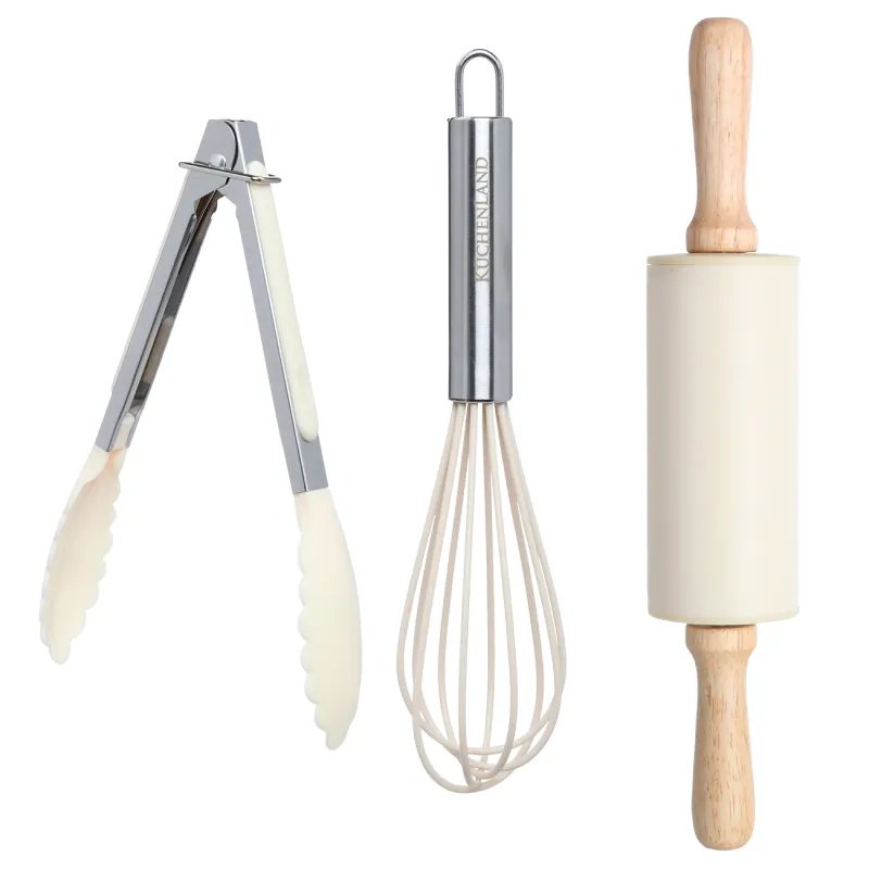 Baking set, 3 items, rolling pin/whisk/tongs, silicone / steel, milky, Soft kitchen, image-0