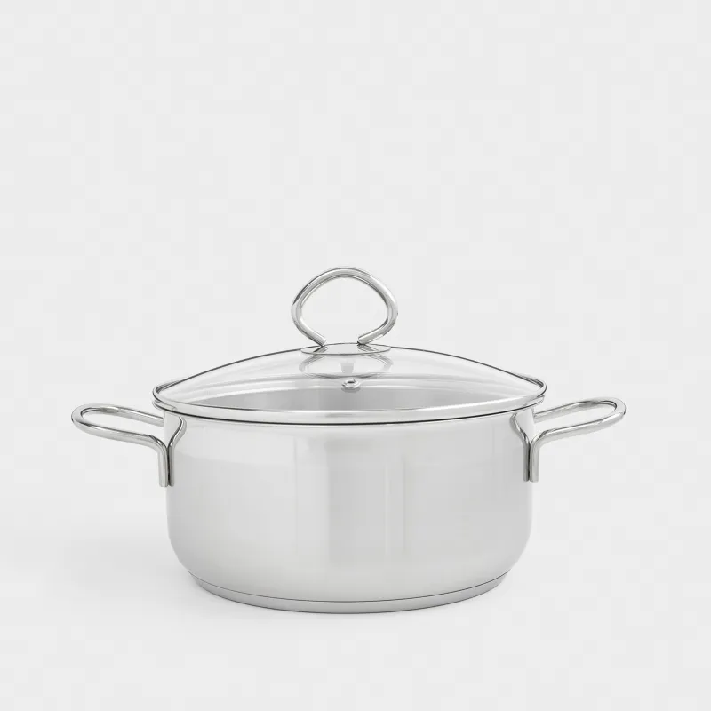 Pot, 20 cm, 2.8 l, with lid, steel / glass, Egoist lite