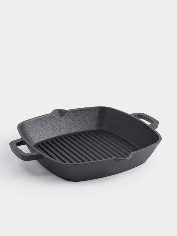 Grill pan, 26 cm, with handles, cast iron, square, black, Authentic, image-0