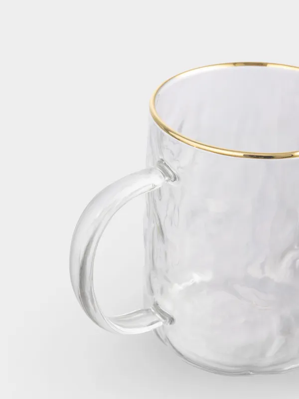 Mug, 400 ml, 2 pcs, glass, with golden edging, Ripply gold, image-4