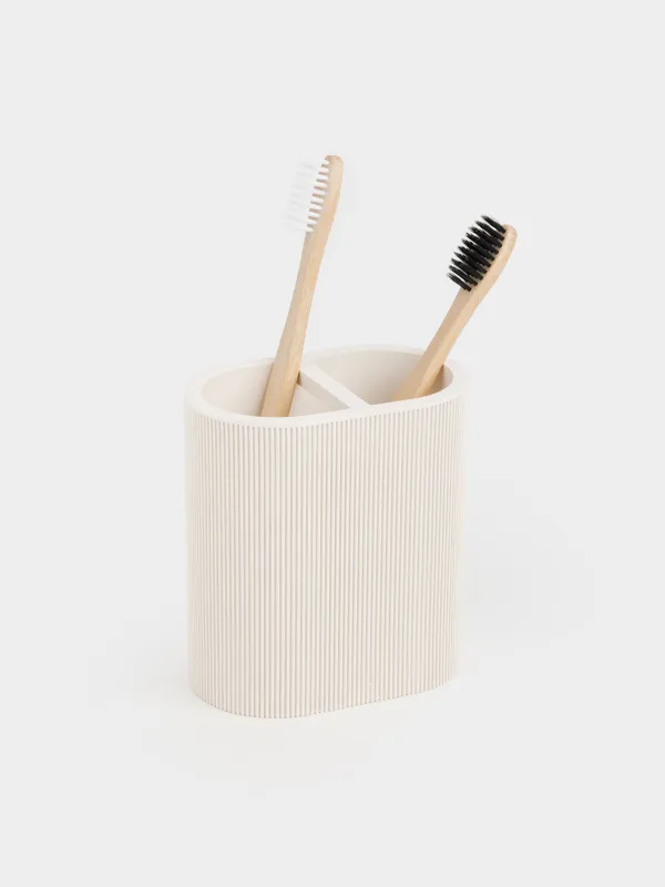 Toothbrush holder, 11 cm, polyresin, milky, White stripes, image-3