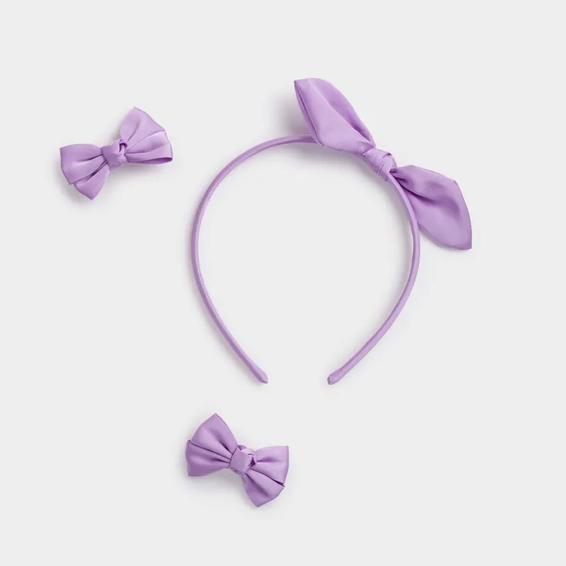 Hair accessories set, 3 pcs, Children's, Polyester / Metal, Color, Bows, Hairstyle, image-0