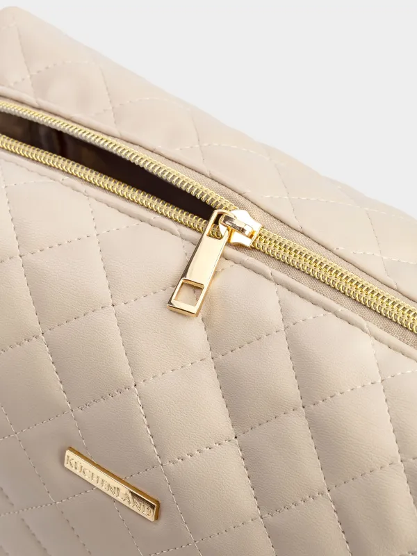 Cosmetic bag, 25х18 cm, quilted, polyurethane, beige, Quilted, image-2