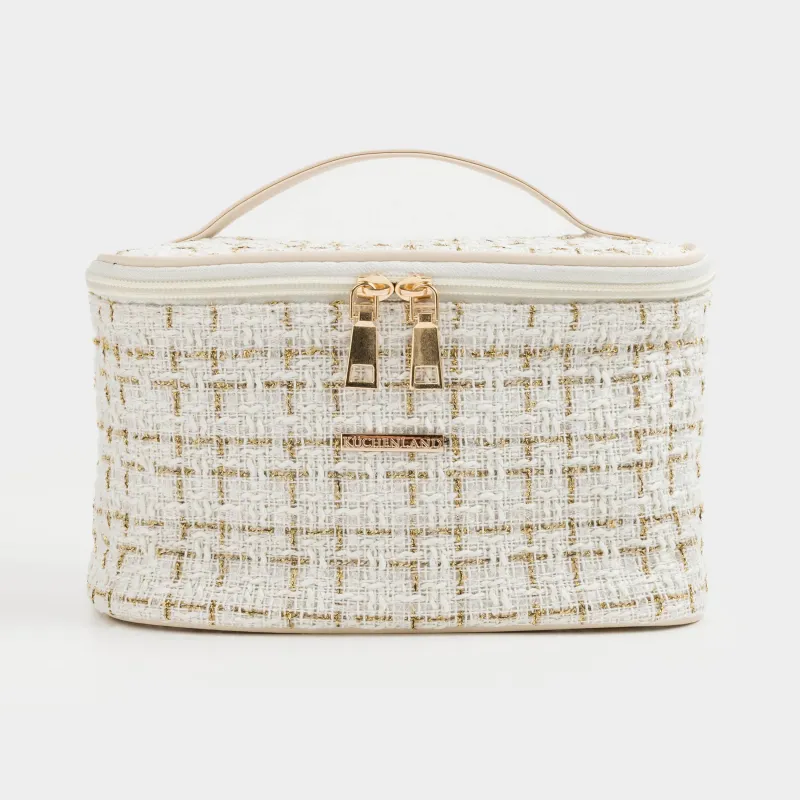 Cosmetic bag, 20x15 cm, with handle, tweed, white, Wenal, image-0