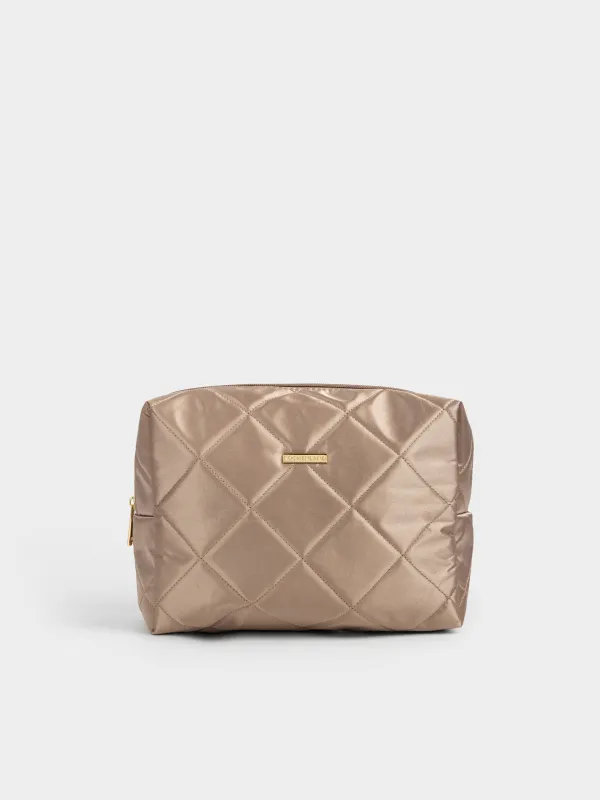 Makeup bag, 27x17 cm, quilted, satin, milky, Quilted silk, image-0