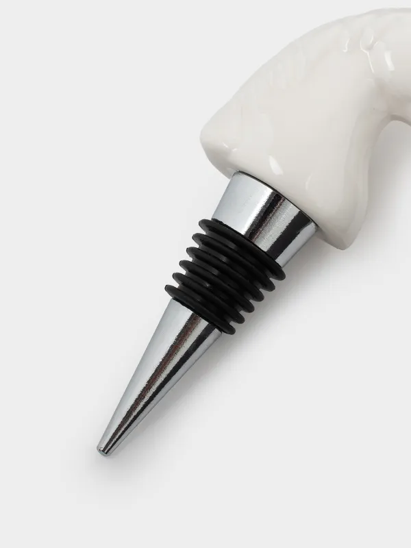 Bottle stopper, 12 cm, metal/porcelain P, milky, Horse, Horse milky, image-3
