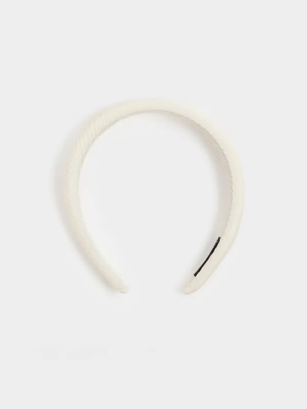 Hair band, 14x16 cm, Polyester / plastic, Beige, Lines, Basic, image-0