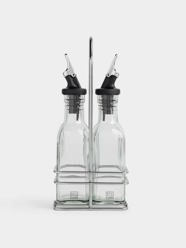 Oil and vinegar set, 150 ml, 2 pcs, on a stand, glass / metal, Comfort, image-1