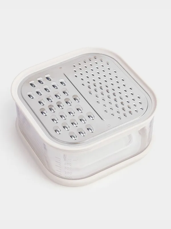 Grater, 14x14 cm, with container, steel/plastic, dairy, Soft kitchen, image-1