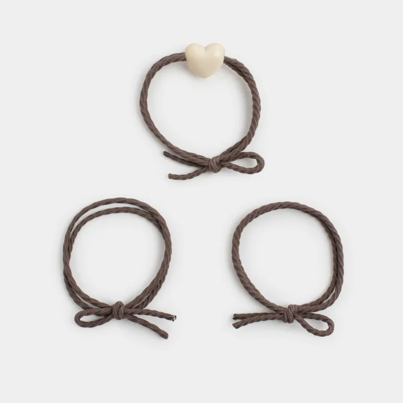 Hair tie, 5 cm, 3 pcs, polyester / plastic, brown, Heart, Gracile