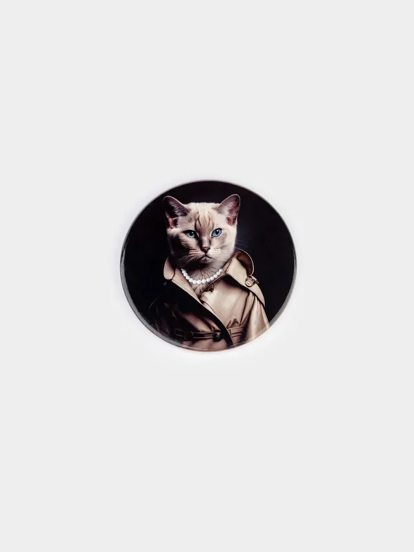 Mug stand, 11 cm, ceramic / cork, round, Cat in coat, On style, image-0