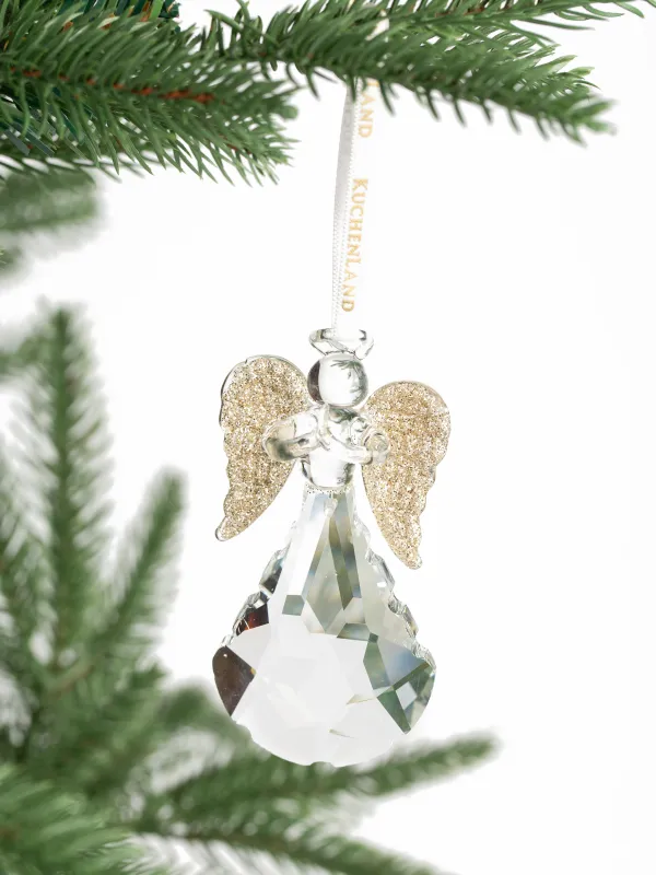 Christmas tree toy, 8 cm, glass, with glitter, Angel, Angel Statuette, image-2