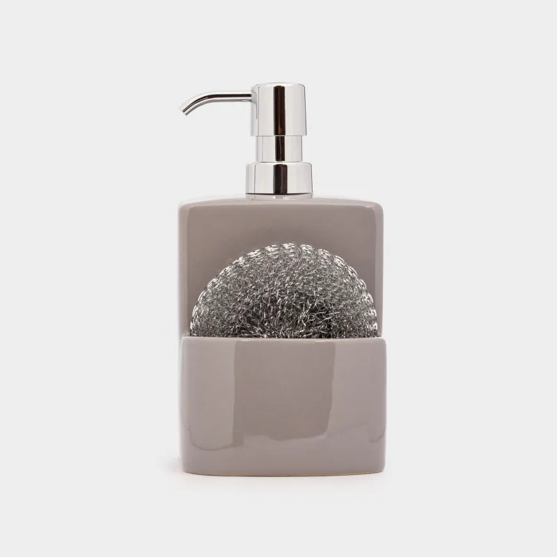 Detergent dispenser, 450 ml, organizer, with sponge, Ceramic, gray, Keeping