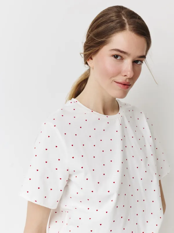 Women's set, homewear, size L, cotton / elastane, white, Hearts, Mariona, image-2