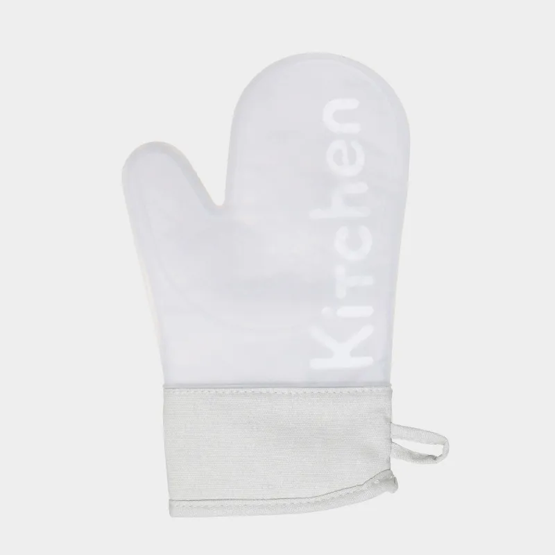 Mitt holder, 21x30 cm, silicone/cotton, beige, Lettering