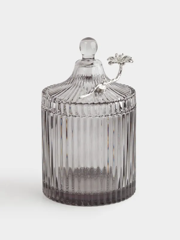 Storage container, 17x11 cm, 550 ml, with lid, glass R / metal, gray, Bird, Selene, image-0