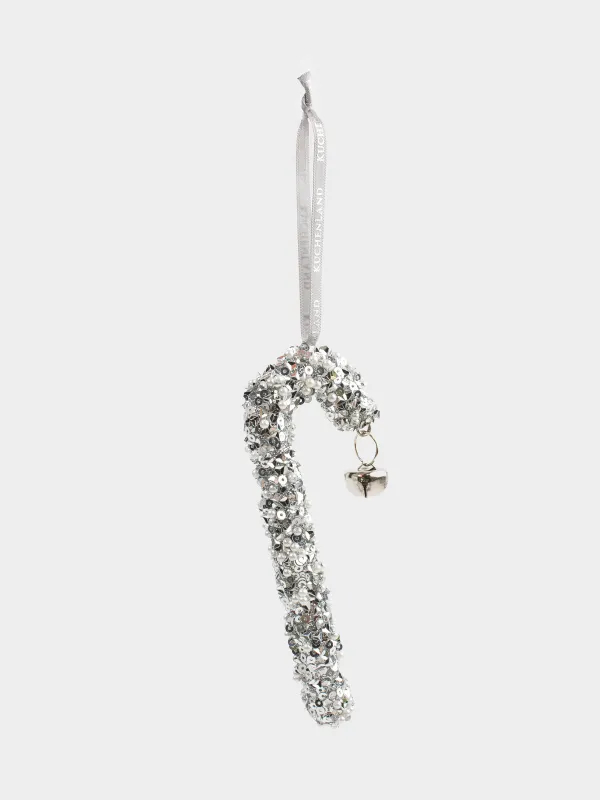 Christmas tree toy, 12 cm, foam/plastic, silver, Walking stick with crystal, Figure sparkle, image-1