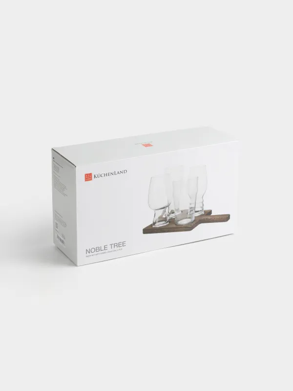 Drinking glass set, 4 pcs, on a stand, glass / wood, Noble tree, image-6