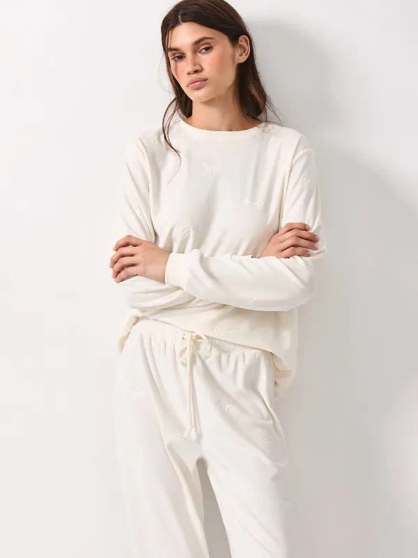 Women's sweatshirt, homewear, size L, velour, milky, Horses, Tamila, image-0