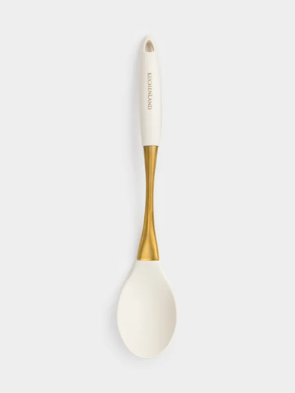 Serving spoon, 34 cm, silicone / steel, milky gold, Pintino