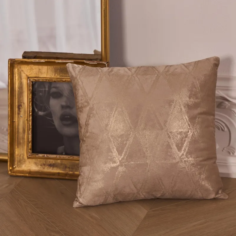 Decorative pillow, 45x45 cm, velvet, grey, Golden patterns, Abstract