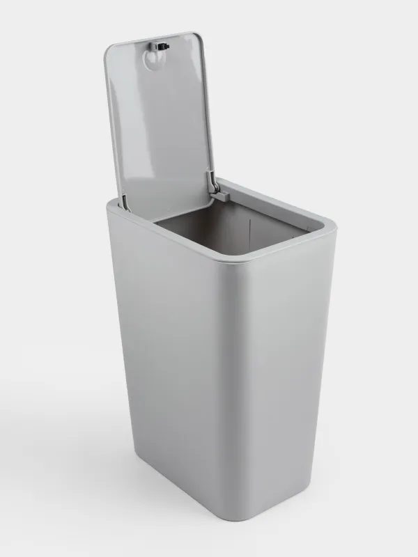 Trash can, 12 l, with button to open the lid, plastic, gray, Push new, image-2