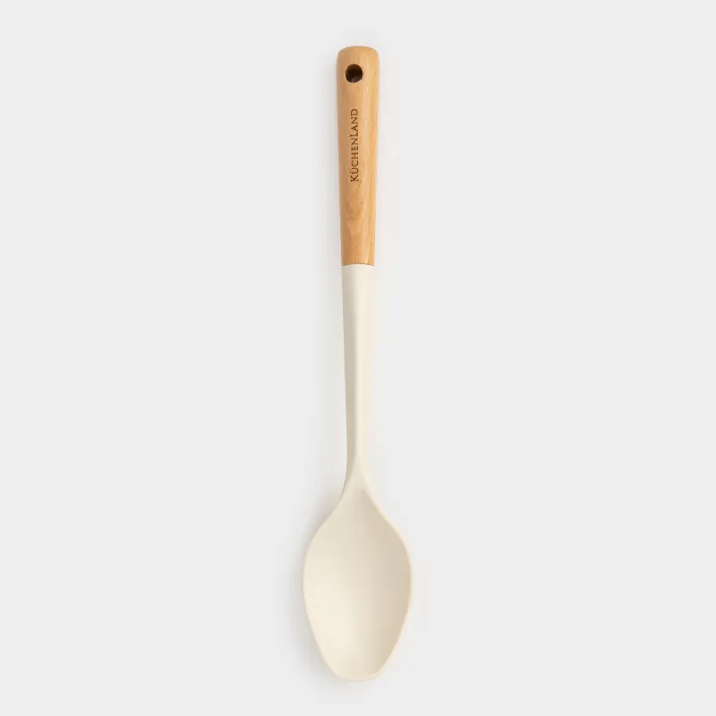 Serving spoon, 32 cm, silicone/wood, milky, Legerity