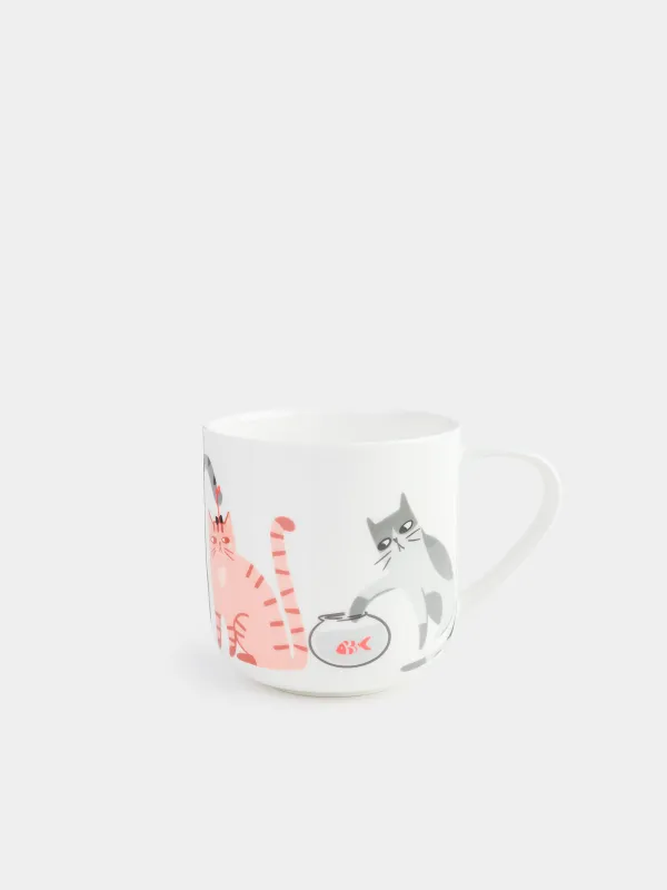 Mug, 500 ml, porcelain F, white, Cats, Cat, image-0