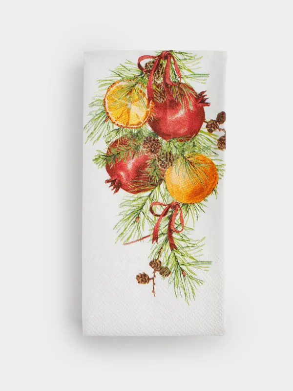 Paper napkins, 33x33 cm, 20 pcs, rectangular, white, Pomegranates and cones, Christmas miracle, image-0