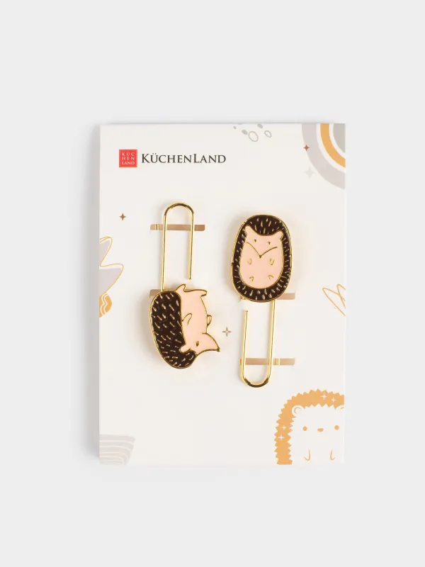 Stationery Stationery paper clip, 7 cm, 2 pcs, metal, golden, Hedgehog, Forest animals, image-3