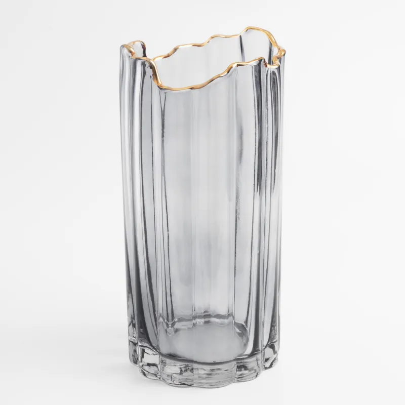 Flower vase, 25 cm, glass, grey, with golden edging, Berg