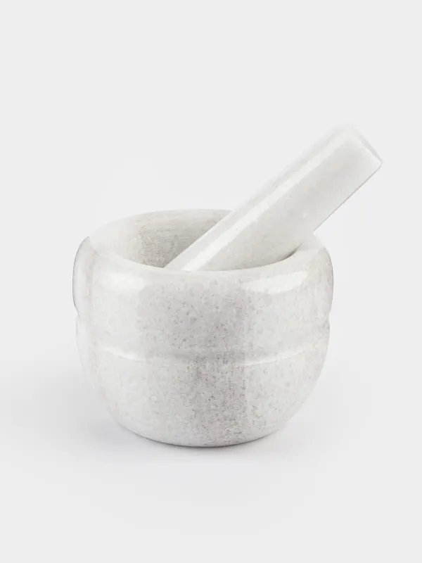 Spice mortar, 10 cm, with pestle, Marble, White, Stripe, Marble, image-3