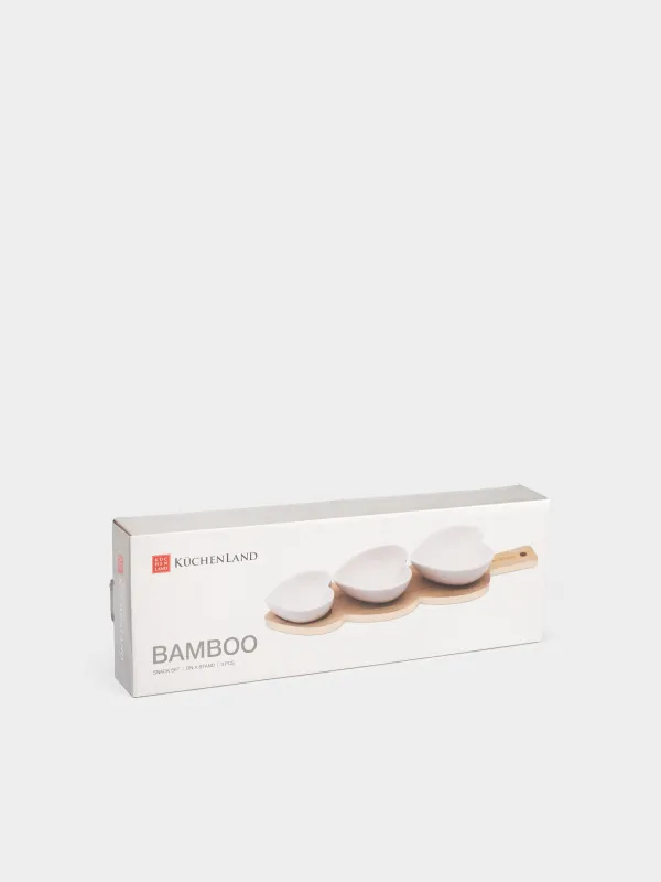 Snack set, 3 items, on a stand, ceramic / bamboo, Hearts, Heart, image-5