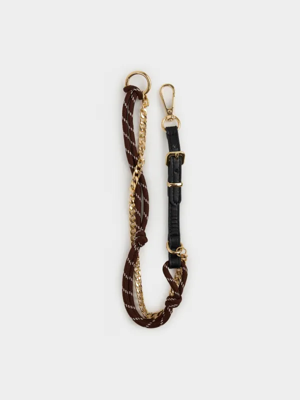 Keychain, 35 cm, metal / polyurethane / polyester, brown-black, Knot, image-0