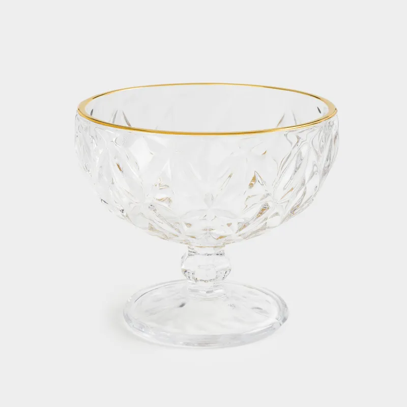 Cream bowl, 12 cm, 320 ml, P glass, with golden edging, Rhomb gold, image-0