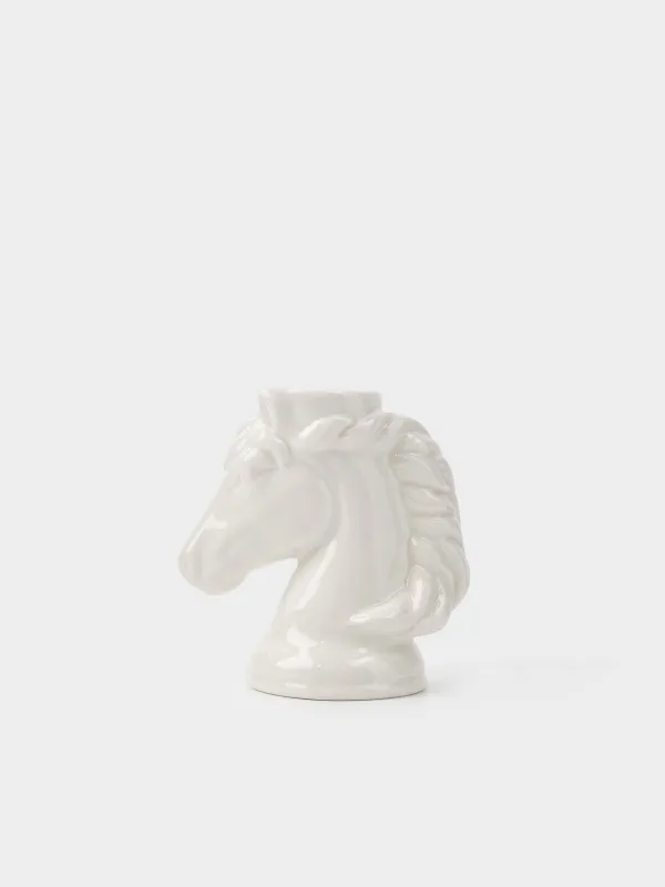 Candlestick, 9 cm, for a thin candle, ceramic, milky, Horse's head, Horse white, image-1