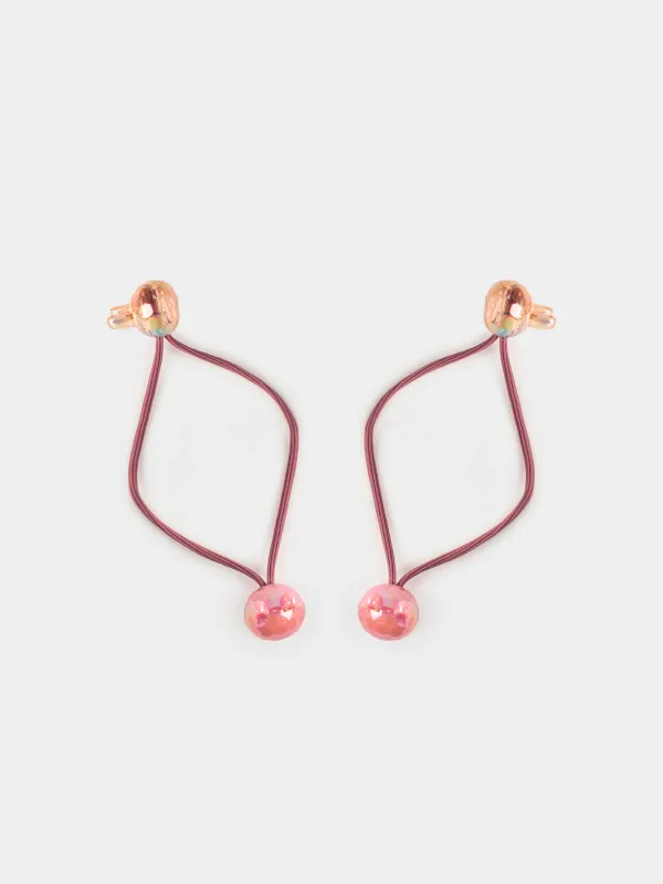 Elastic hair band, 9 cm, 2 pcs, Acrylic / polyester, Pink, Bunny, Gracile, image-0