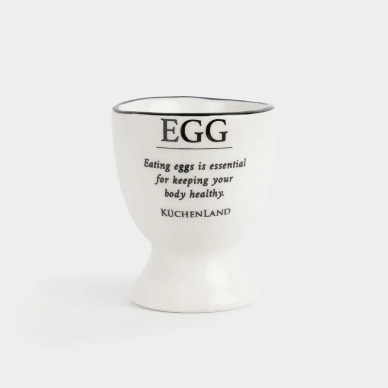 Egg stand, 6 cm, ceramic, milky, with black edging, Egg, Course