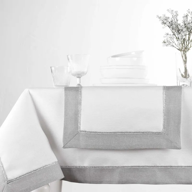 Table path, 40x160 cm, polyester, white-gray, Milky way