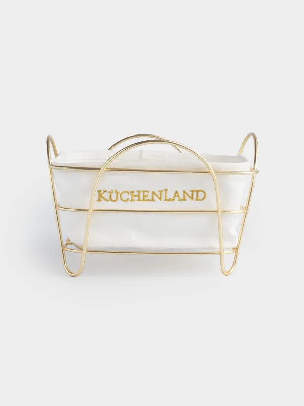 Bread basket, 21x21 cm, cotton / metal, square, ecru/gold, Twist gold, image-0