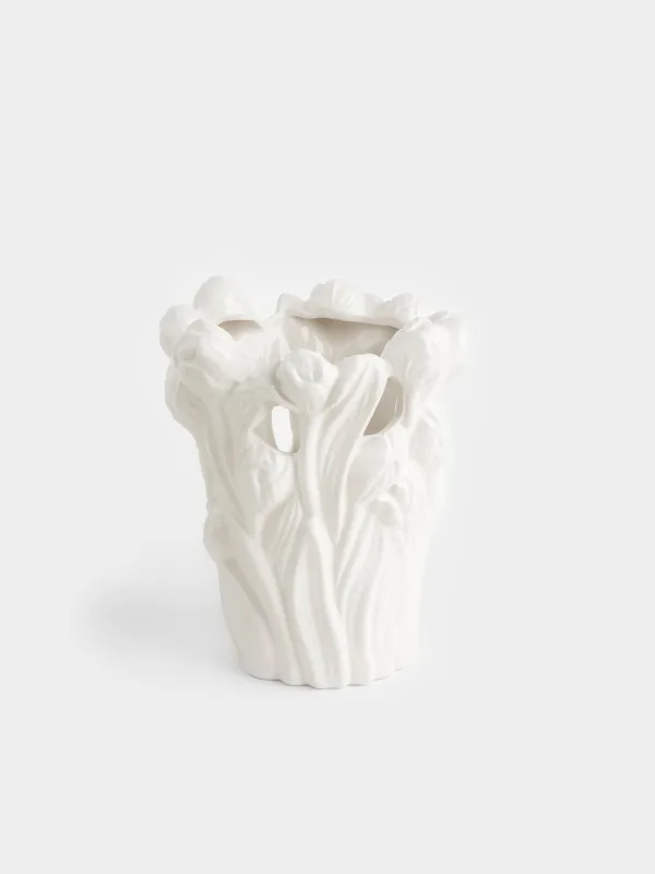 Flower vase, 25 cm, decorative, ceramic, white, Tulips, Tulip, image-0
