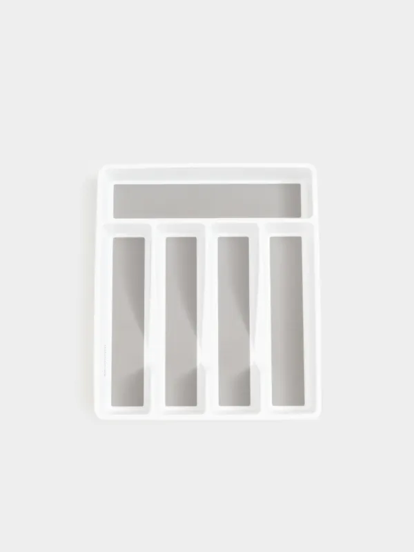Cutlery tray, 33x29 cm, 5 otd, plastic / rubber, white-grey, Non-slip, image-0