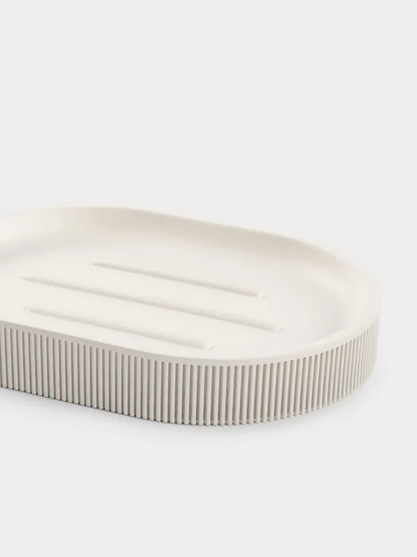 Soap dish, 13x10 cm, polyresin, oval, milky, White stripes, image-4
