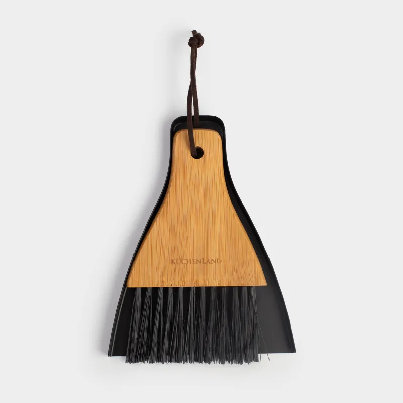 Garbage brush, with dustpan, 17 cm, plastic / bamboo / steel, black, Black clean