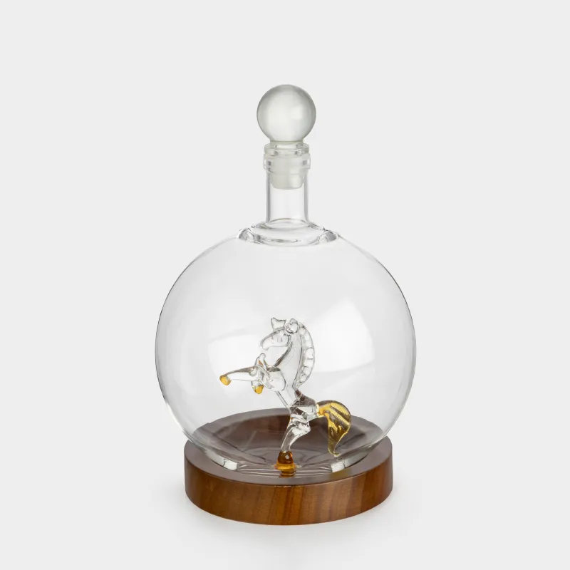 Decanter, 850 ml, on a stand, glass / wood, Horse, Bar