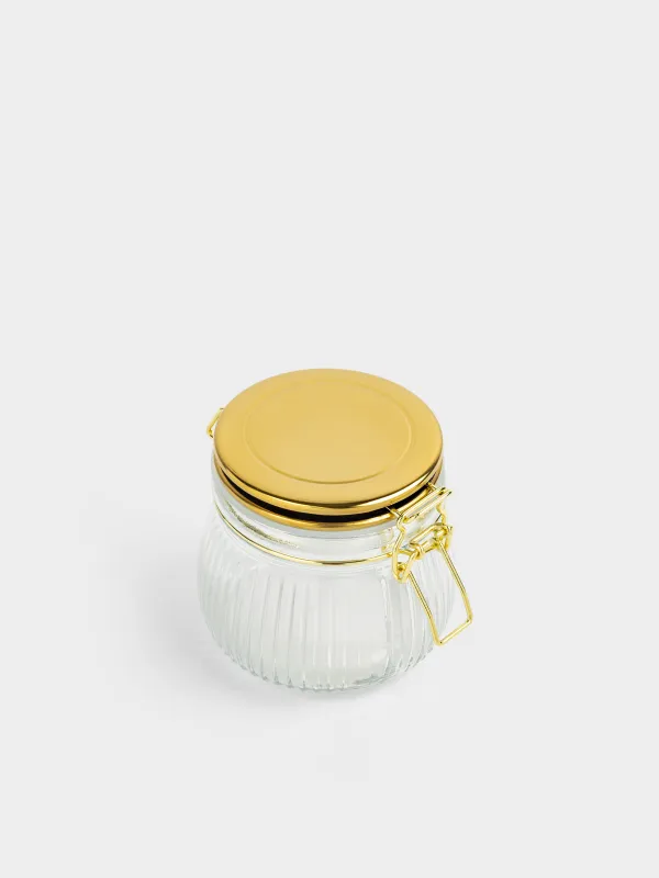 Bulk products jar, 500 ml, clip, glass / metal, golden, Ribby gold, image-2