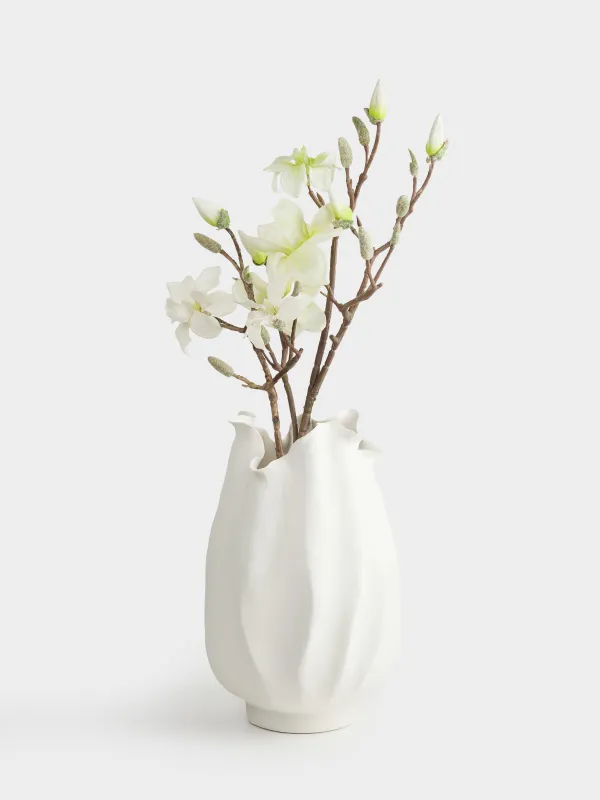 Flower vase, 34 cm, ceramic, milky, Bends, Crumple, image-5