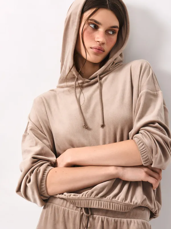 Women's sweatshirt, homewear, size L, velour, sand, Lillian, image-0