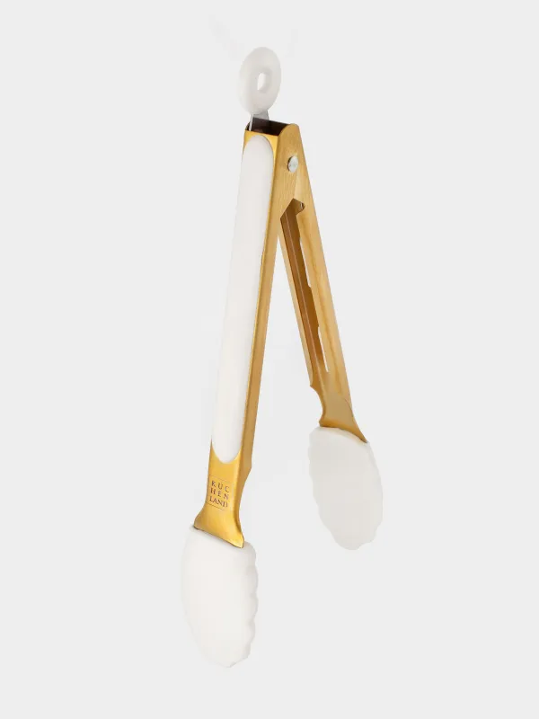 Kitchen tongs, 27 cm, steel / silicone, golden milky, Bello gold, image-1