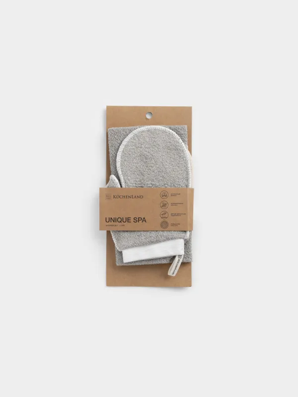 Shower set, 2 items, washcloth-tape/wash-mitt, nylon / cotton, grey, Unique spa, image-4